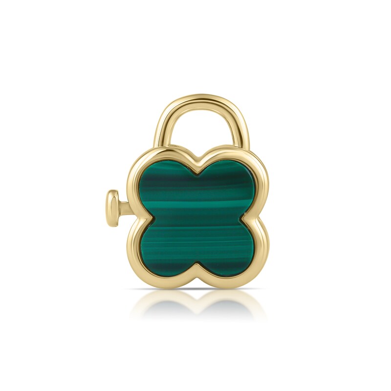 Main Image 1 of HS Edit LOVE & LOCKS Sterling Silver Gold Plated & Malachite Clover Padlock Charm