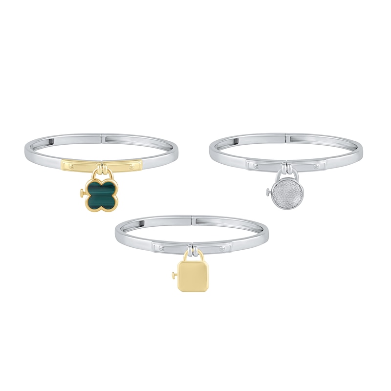 Main Image 2 of HS Edit LOVE & LOCKS Sterling Silver Gold Plated & Malachite Clover Padlock Charm