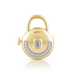 HS Edit LOVE & LOCKS Sterling Silver Gold Plated & CZ Lock Round Padlock Charm