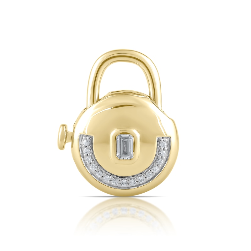 Main Image 1 of HS Edit LOVE & LOCKS Sterling Silver Gold Plated & CZ Lock Round Padlock Charm