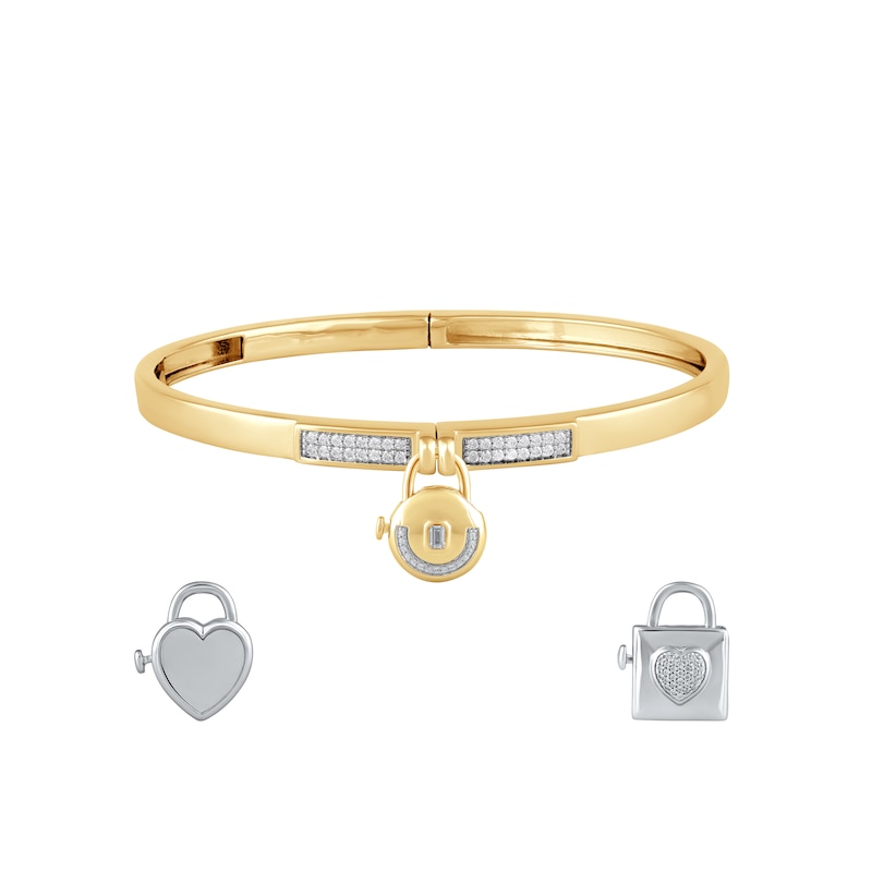 Main Image 2 of HS Edit LOVE & LOCKS Sterling Silver Gold Plated & CZ Lock Round Padlock Charm