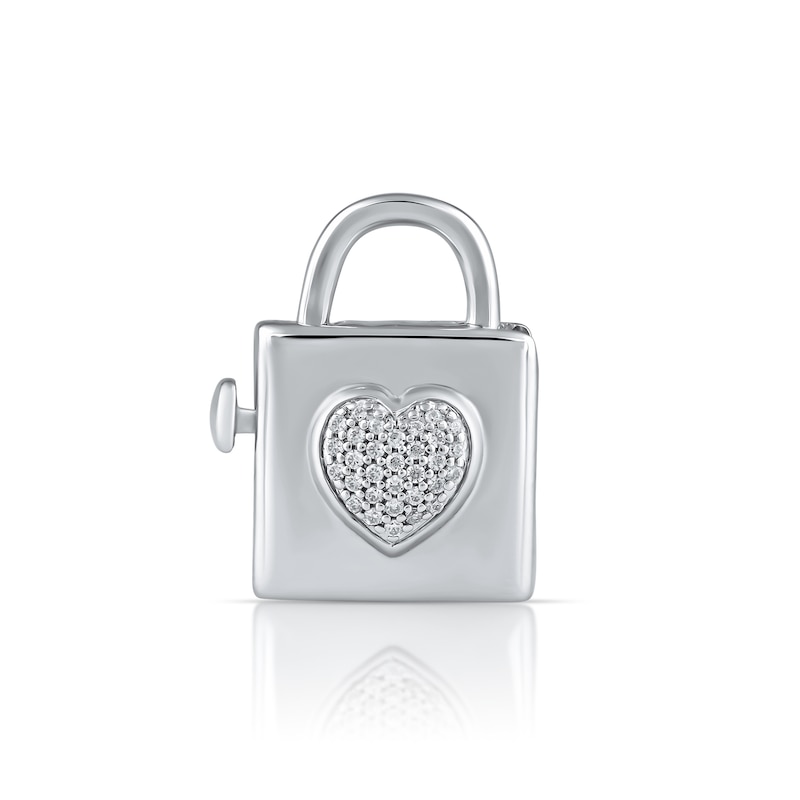 Main Image 1 of HS Edit LOVE & LOCKS Sterling Silver & Cubic Zirconia Heart Pavé Padlock Charm