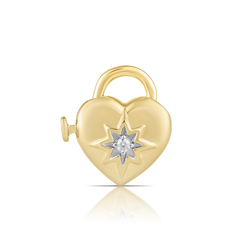 Main Image 1 of HS Edit LOVE & LOCKS Sterling Silver Gold Plated & CZ Star Heart Padlock Charm