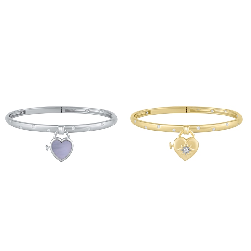 Main Image 2 of HS Edit LOVE & LOCKS Sterling Silver Gold Plated & CZ Star Heart Padlock Charm