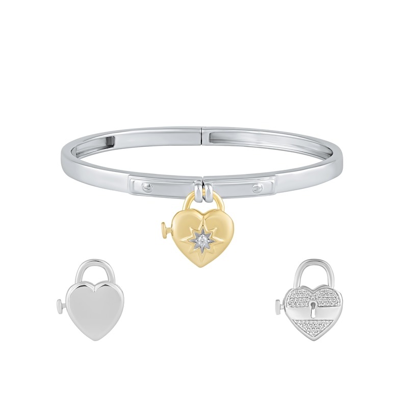 Main Image 3 of HS Edit LOVE & LOCKS Sterling Silver Gold Plated & CZ Star Heart Padlock Charm