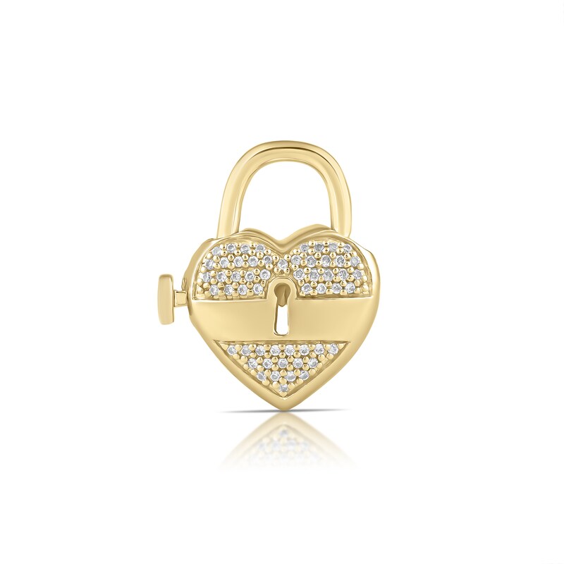 Main Image 1 of HS Edit LOVE & LOCKS Sterling Silver Gold Plated & CZ Pavé Heart Shape Padlock Charm