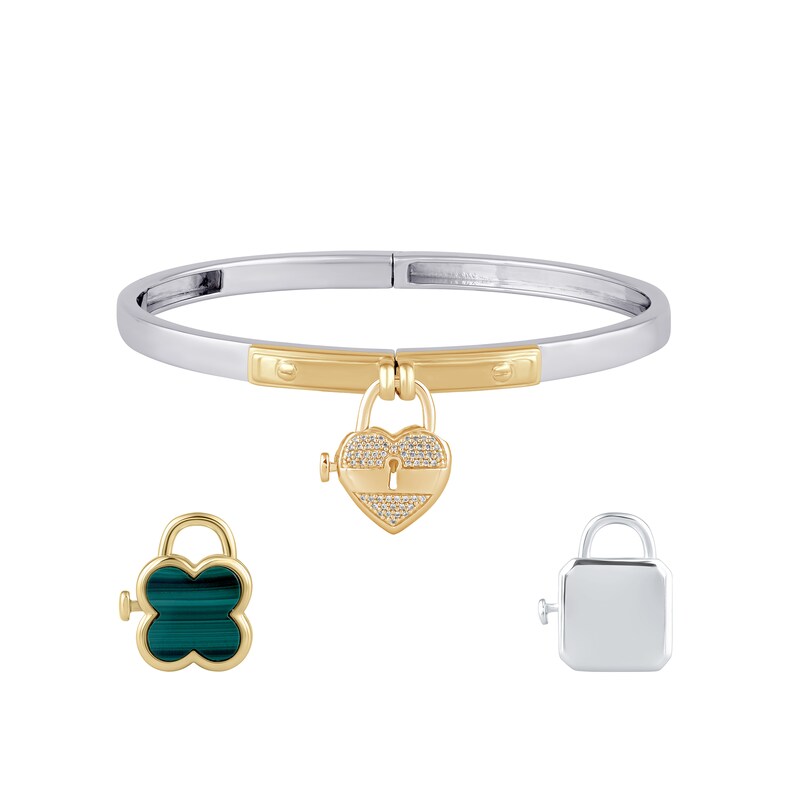 Main Image 3 of HS Edit LOVE & LOCKS Sterling Silver Gold Plated & CZ Pavé Heart Shape Padlock Charm