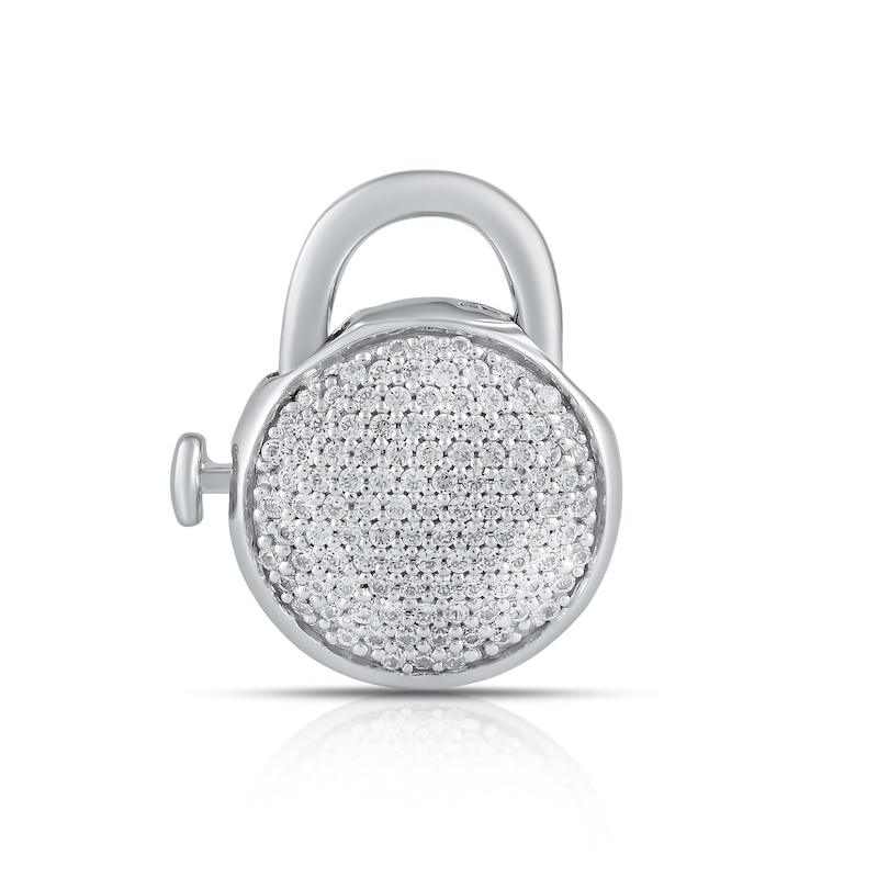 Main Image 1 of HS Edit LOVE & LOCKS Sterling Silver & Cubic Zirconia Pavé Round Padlock Charm