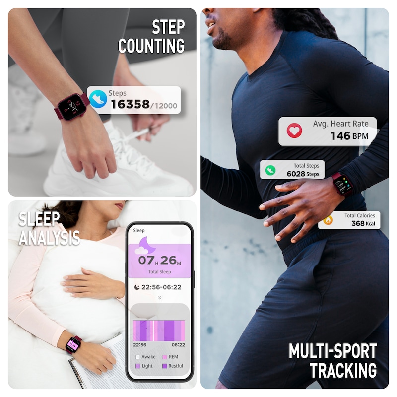 Main Image 3 of Reflex Active Spectra AMOLED Display Berry Silicone Strap Smartwatch