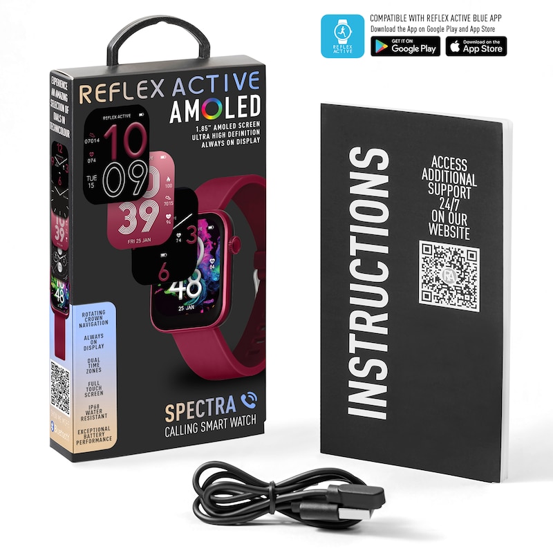 Main Image 7 of Reflex Active Spectra AMOLED Display Berry Silicone Strap Smartwatch