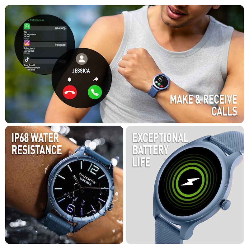 Main Image 3 of Reflex Active Spectra AMOLED Display Blue Silicone Strap Smartwatch
