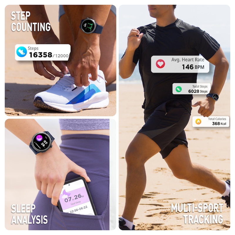 Main Image 5 of Reflex Active Sea Venture Swim-Safe AMOLED GPS Blue Silicone Strap Smartwatch