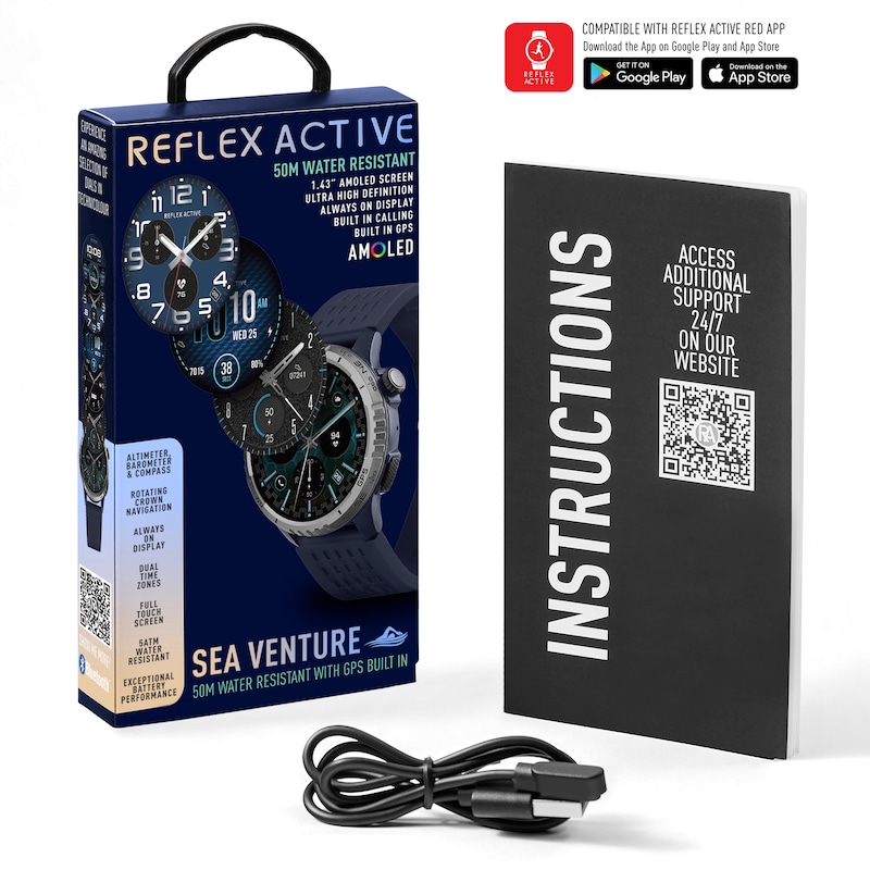 Main Image 7 of Reflex Active Sea Venture Swim-Safe AMOLED GPS Blue Silicone Strap Smartwatch