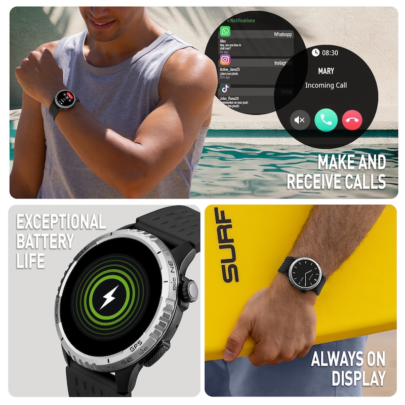 Main Image 3 of Reflex Active Sea Venture Swim-Safe AMOLED GPS Black Silicone Strap Smartwatch