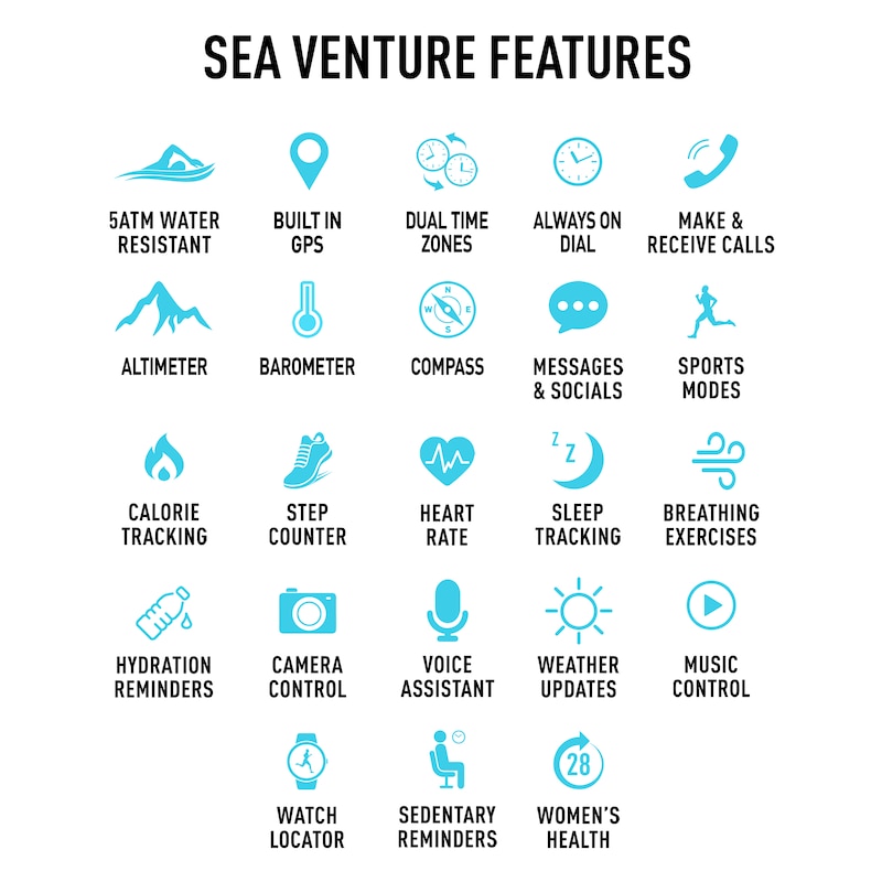 Main Image 6 of Reflex Active Sea Venture Swim-Safe AMOLED GPS Black Silicone Strap Smartwatch