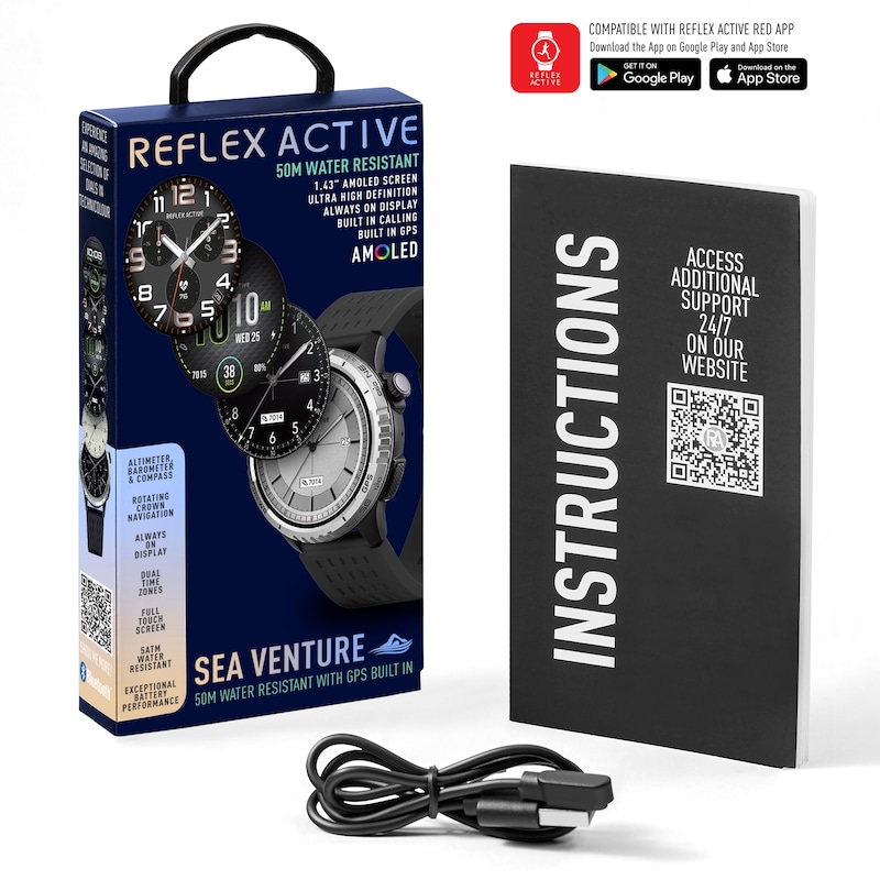 Main Image 7 of Reflex Active Sea Venture Swim-Safe AMOLED GPS Black Silicone Strap Smartwatch