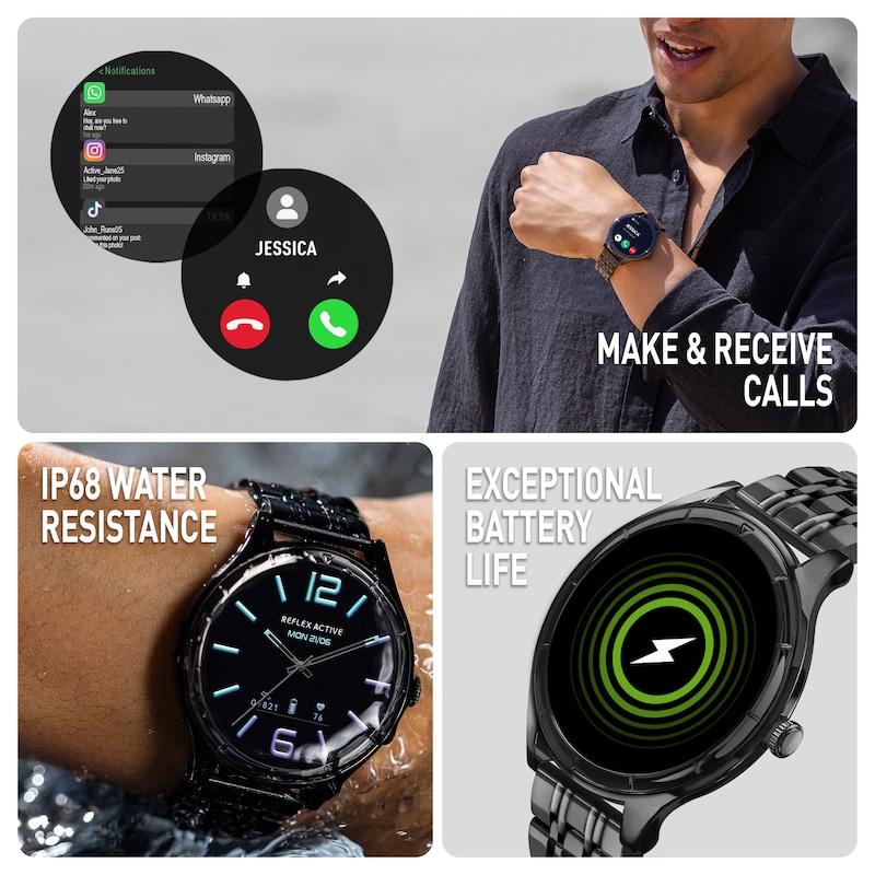 Main Image 3 of Reflex Active Spectra AMOLED Display Black Stainless Steel Bracelet Smartwatch