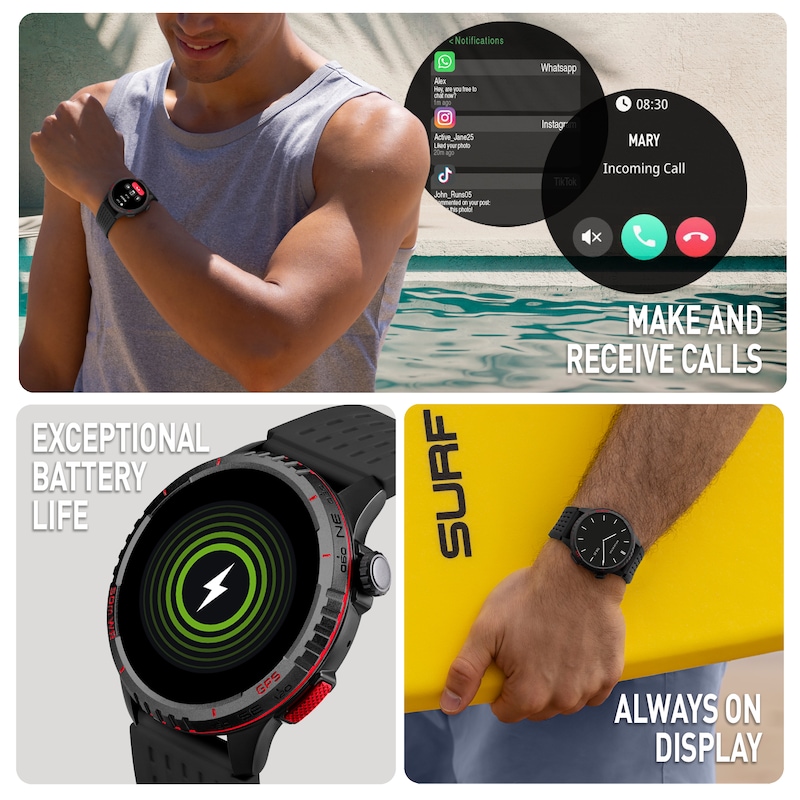 Main Image 3 of Reflex Active SeaVenture Swim-Safe AMOLED GPS Black Silicone Strap Smartwatch