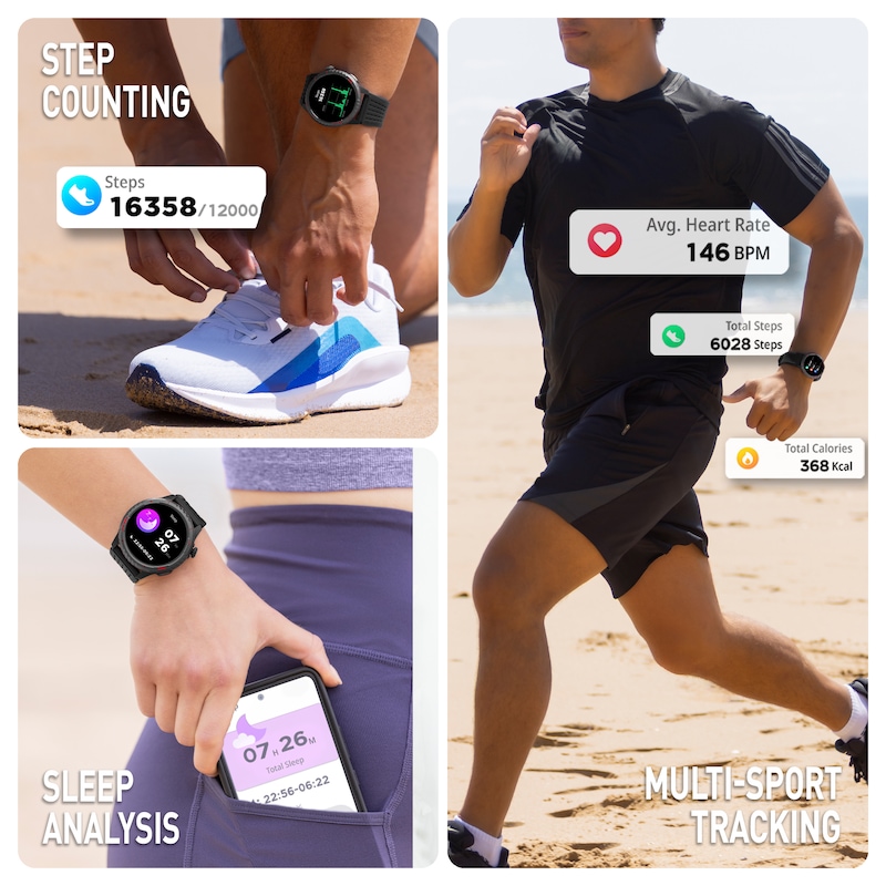 Main Image 5 of Reflex Active SeaVenture Swim-Safe AMOLED GPS Black Silicone Strap Smartwatch