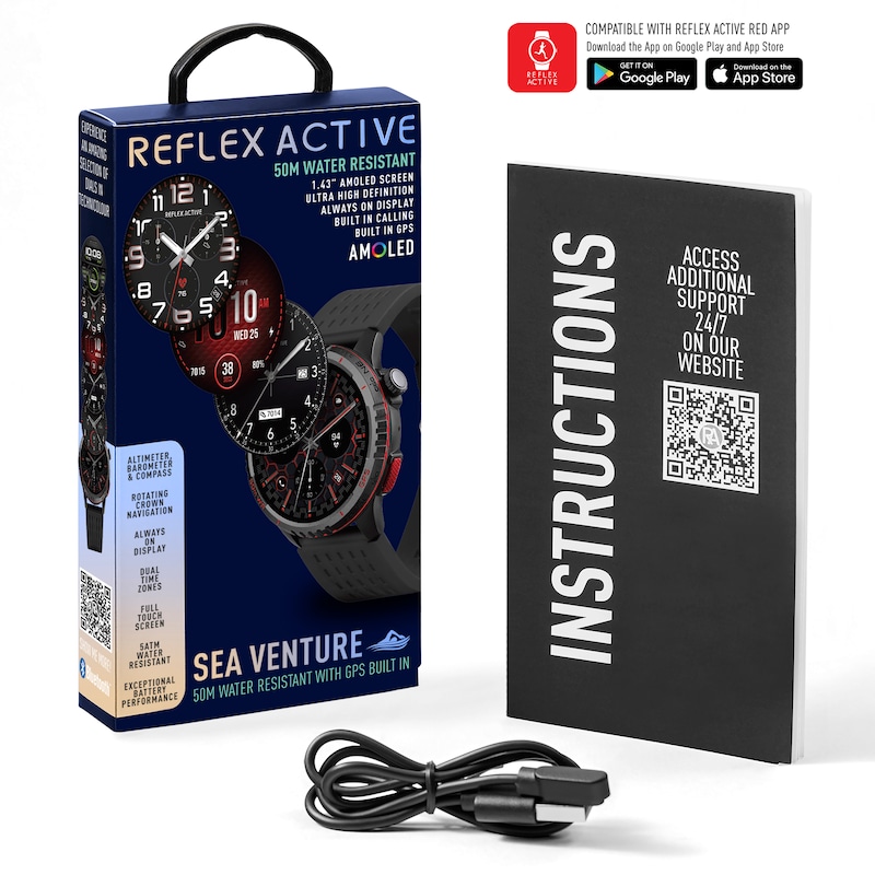 Main Image 7 of Reflex Active SeaVenture Swim-Safe AMOLED GPS Black Silicone Strap Smartwatch