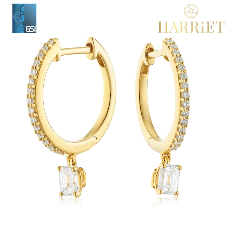 Main Image 1 of Harriet Sterling Silver & 18ct Yellow Gold Plated Vermeil 0.50ct Lab-Grown Diamond Baguette Drop Hoop Earrings