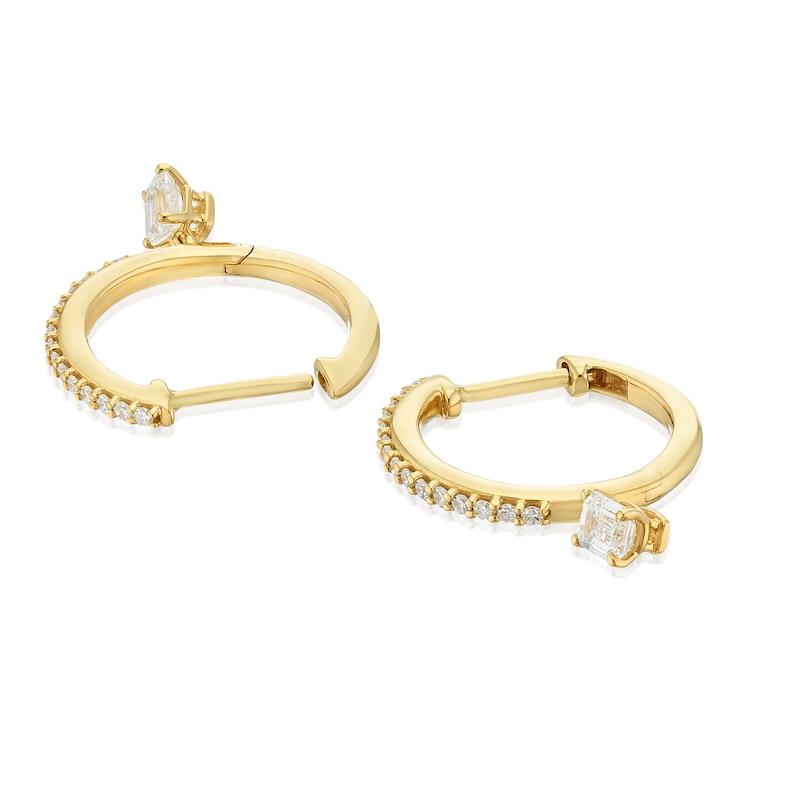 Main Image 2 of Harriet Sterling Silver & 18ct Yellow Gold Plated Vermeil 0.50ct Lab-Grown Diamond Baguette Drop Hoop Earrings