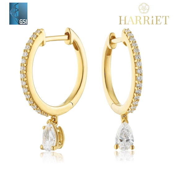 Harriet Sterling Silver & 18ct Yellow Gold Plated Vermeil 0.50ct Lab Grown Diamond Pear Drop Hoop Earrings
