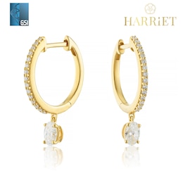 Harriet Sterling Silver & 18ct Yellow Gold Plated Vermeil 0.50ct Lab-Grown Diamond Oval Drop Hoop Earrings