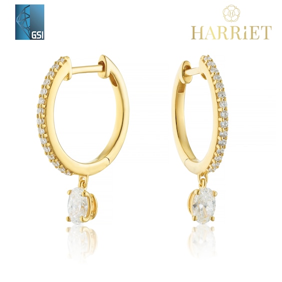 Harriet Sterling Silver & 18ct Yellow Gold Plated Vermeil 0.50ct Lab Grown Diamond Oval Drop Hoop Earrings