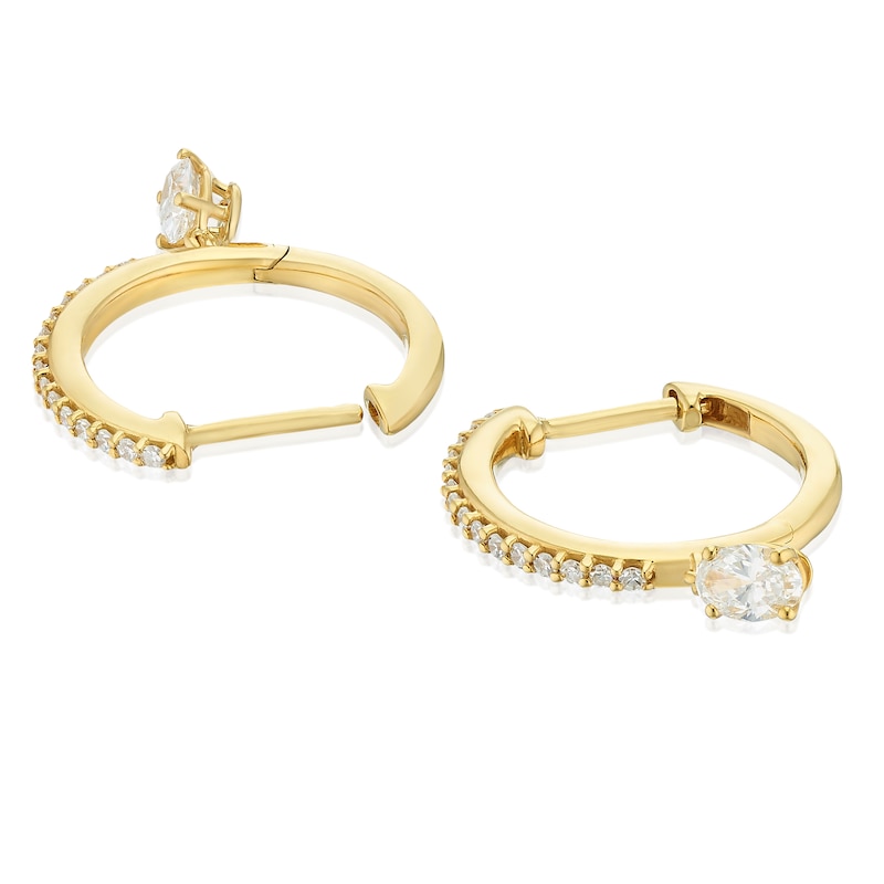 Main Image 2 of Harriet Sterling Silver & 18ct Yellow Gold Plated Vermeil 0.50ct Lab-Grown Diamond Oval Drop Hoop Earrings