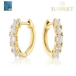 Harriet Sterling Silver & 18ct Yellow Gold Plated Vermeil 0.50ct Lab-Grown Diamond Oval & Emerald Cut Hoop Earrings
