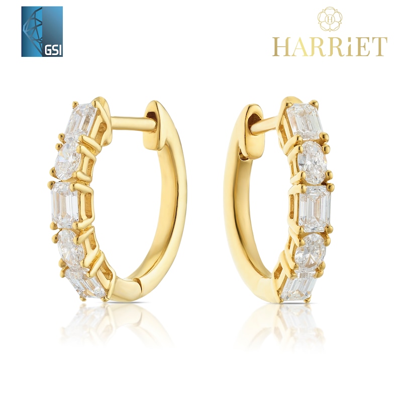 Main Image 1 of Harriet Sterling Silver & 18ct Yellow Gold Plated Vermeil 0.50ct Lab-Grown Diamond Oval & Emerald Cut Hoop Earrings