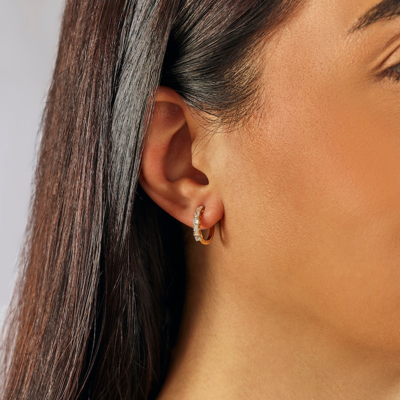 Main Image 4 of Harriet Sterling Silver & 18ct Yellow Gold Plated Vermeil 0.50ct Lab-Grown Diamond Oval & Emerald Cut Hoop Earrings