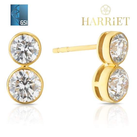 Harriet Sterling Silver & 18ct Yellow Gold Plated Vermeil 1ct Lab Grown Diamond Graduate Dew Drop Stud Earrings