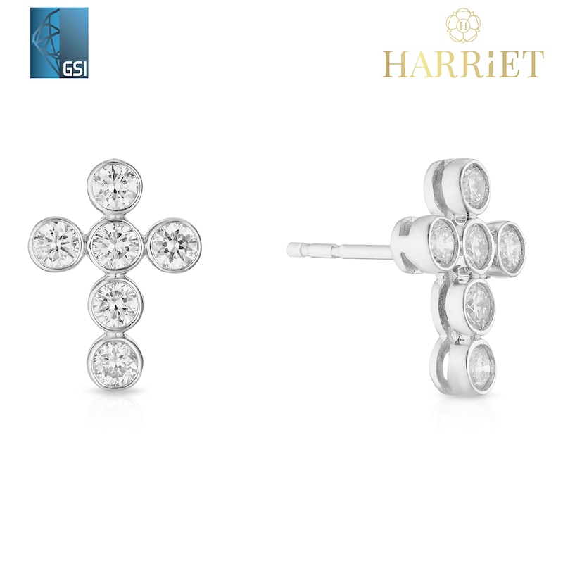 Main Image 1 of Harriet Sterling Silver 0.50ct Lab-Grown Diamond Cross DEW Stud Earrings