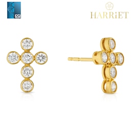 Harriet Sterling Silver & 18ct Yellow Gold Plated Vermeil  0.50ct Lab-Grown Diamond Cross Dew Drop Stud Earrings
