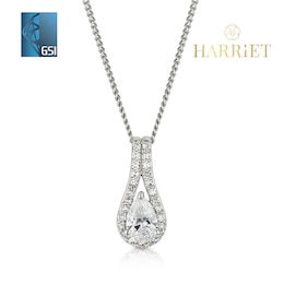 Harriet Sterling Silver  0.33ct Lab-Grown Diamond Pear Halo Pendant Necklace