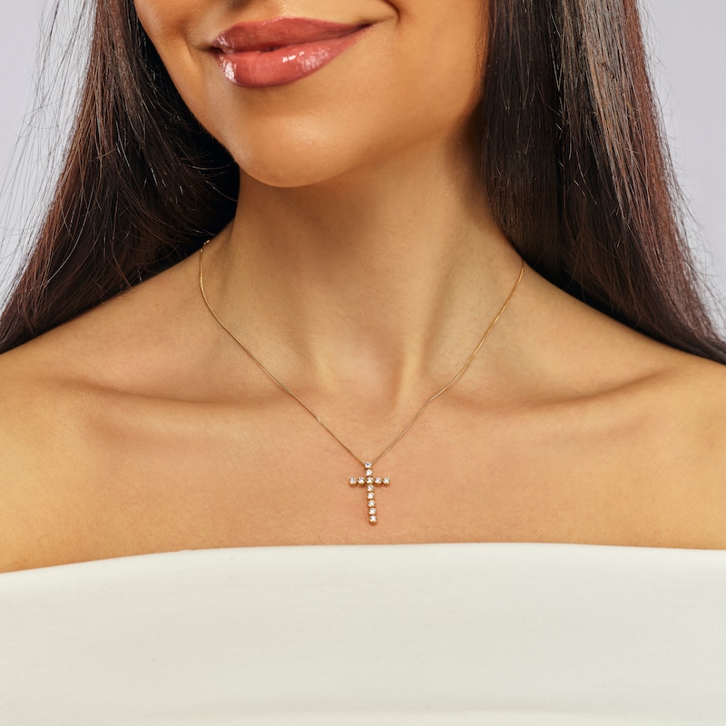 Main Image 4 of Harriet Sterling Silver & 18ct Yellow Gold Plated Vermeil 0.50ct Lab-Grown Diamond Cross Pendant Necklace