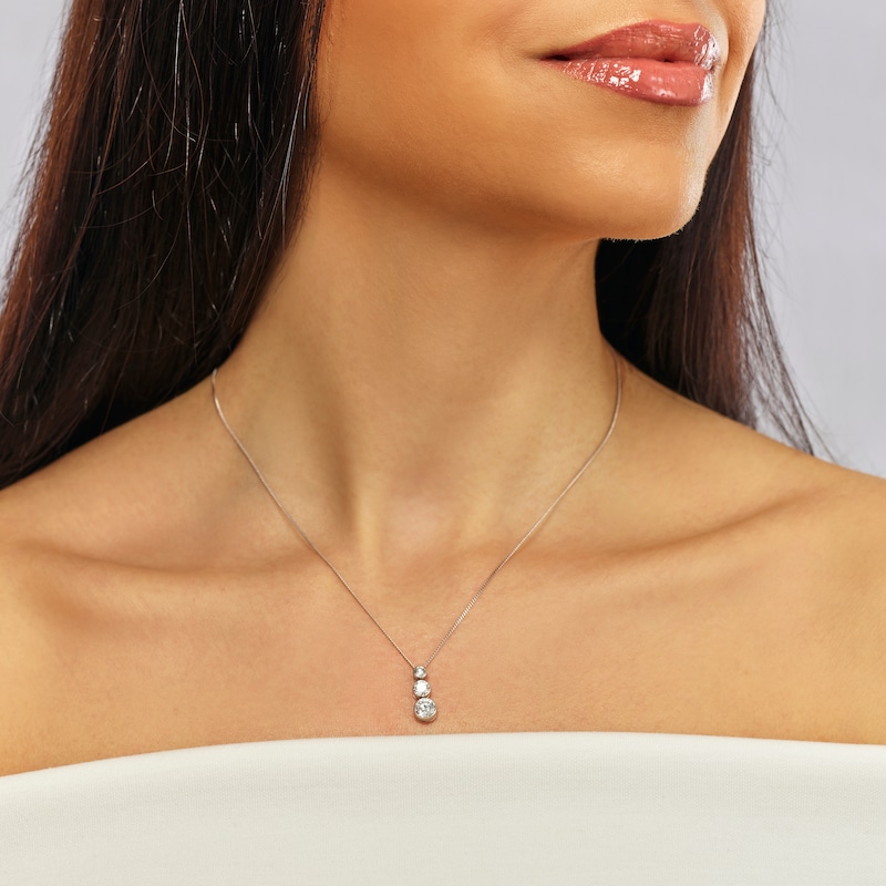 Main Image 4 of Harriet Sterling Silver 1ct Lab-Grown Diamond Graduated Dew Drop Pendant Necklace
