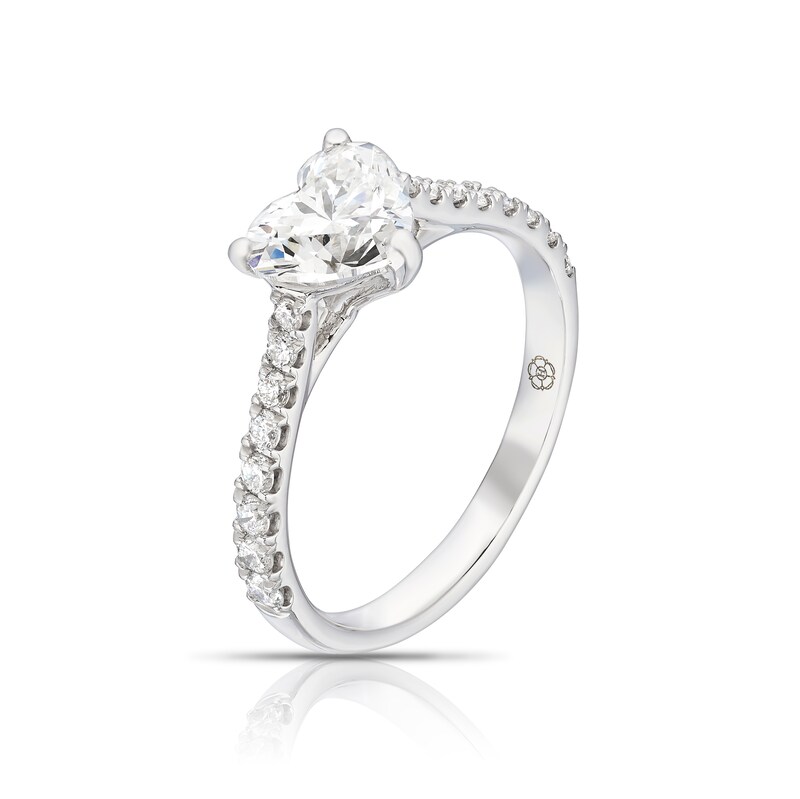 Main Image 2 of Harriet Platinum Heart Solitaire Stone Set Shoulders 1.50ct Lab Grown Diamond Ring