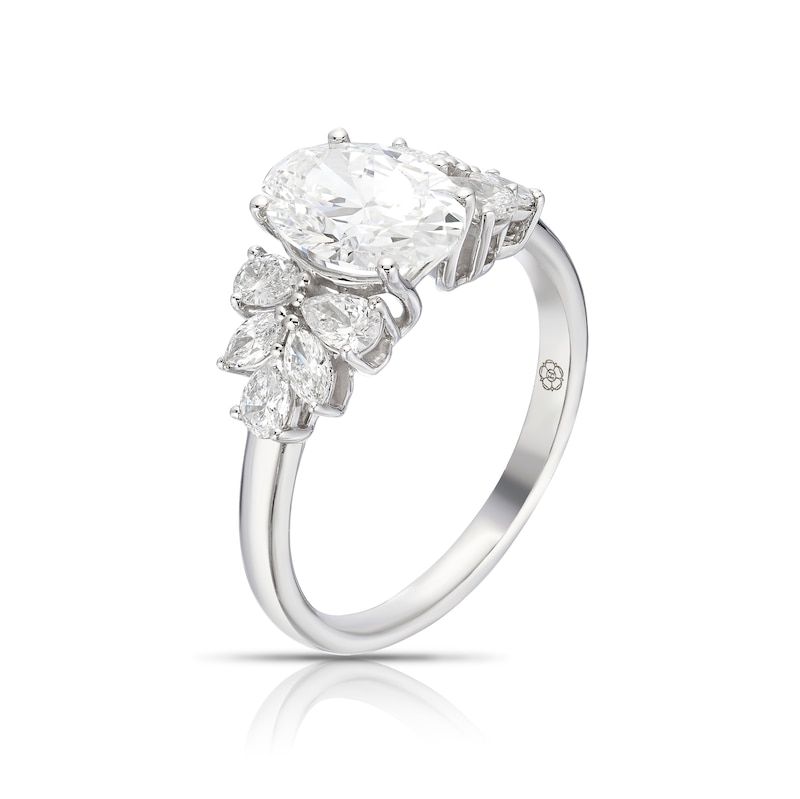 Main Image 2 of Harriet Platinum Oval Centre & Marquise Floral Trilogy 2ct Lab Grown Diamond Ring