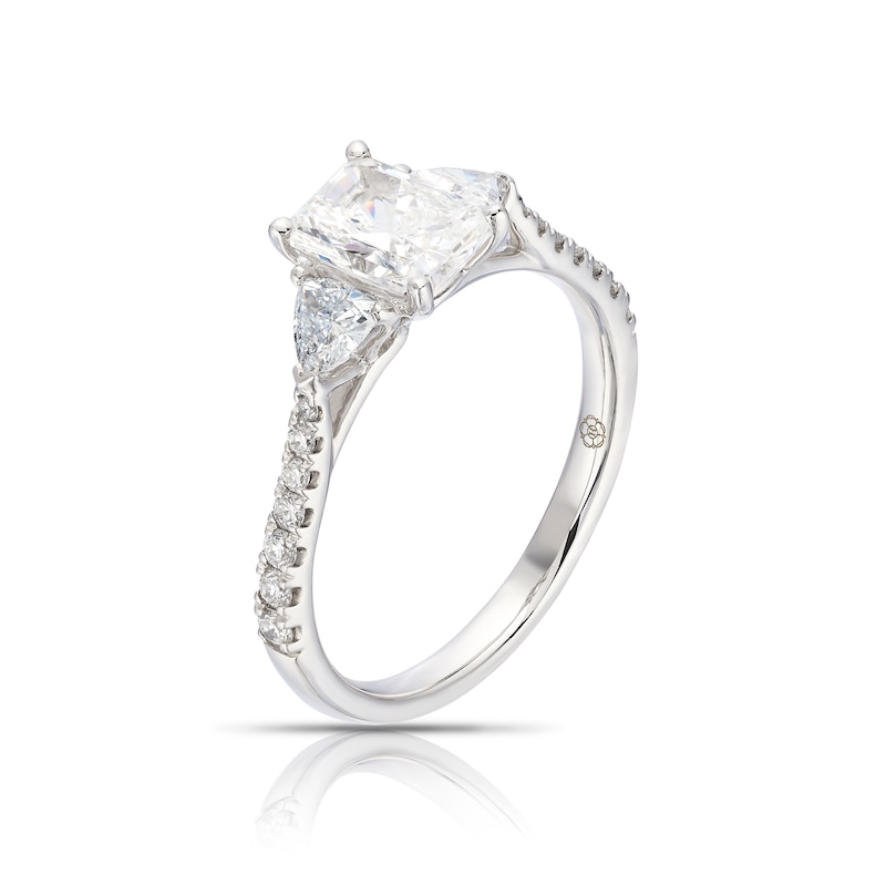 Main Image 2 of Harriet Platinum Radiant Trilogy Stone Set Shoulders 1.40ct Lab Grown Diamond Ring