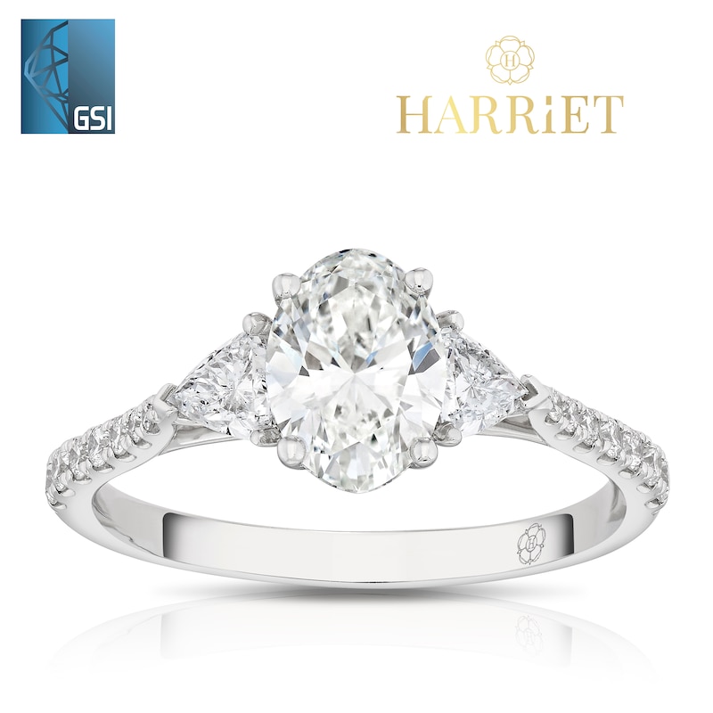 Main Image 1 of Harriet Platinum Oval Trilogy Stone Set Shoulders 1.40ct Lab Grown Diamond Ring