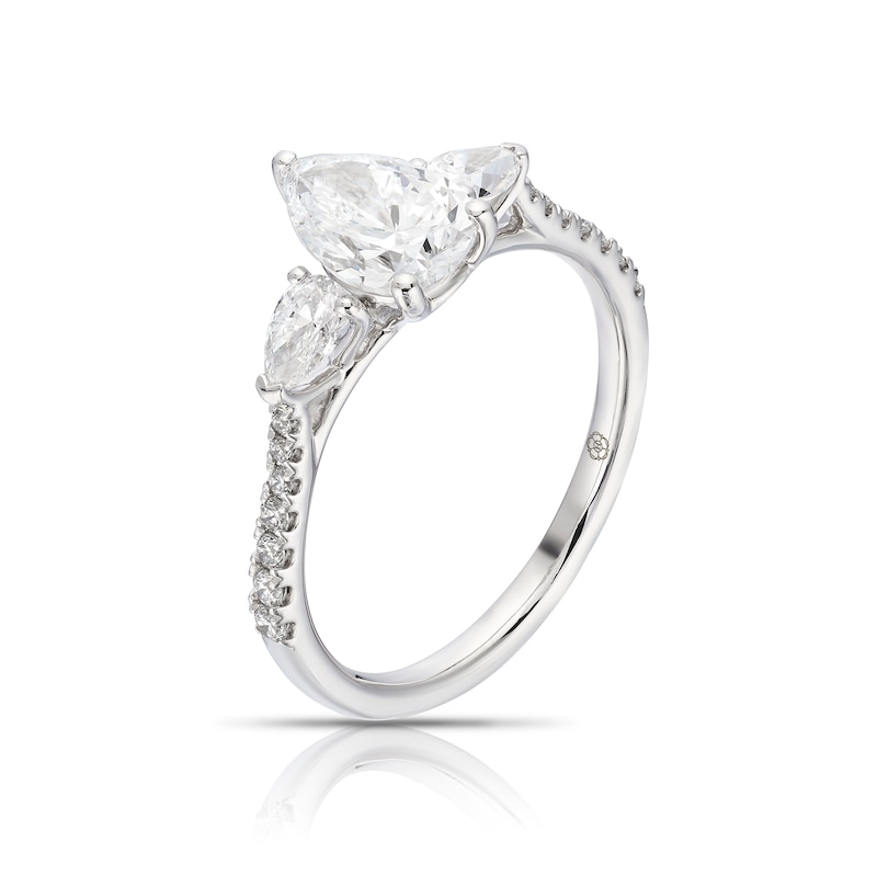 Main Image 2 of Harriet Platinum Pear Trilogy Stone Set Shoulders 1.40ct Lab Grown Diamond Ring