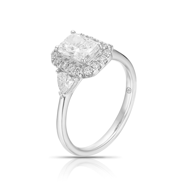 Main Image 2 of Harriet Platinum Radiant Halo Trilogy & Trillion Set Shoulders 1.50ct Lab Grown Diamond Ring