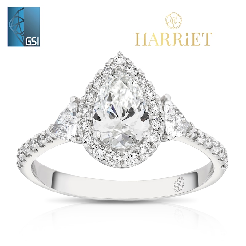 Main Image 1 of Harriet Platinum Pear Halo Trilogy & Trillion Set Shoulders 1.25ct Lab Grown Diamond Ring