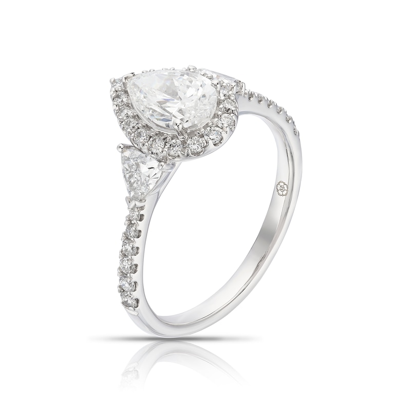 Main Image 2 of Harriet Platinum Pear Halo Trilogy & Trillion Set Shoulders 1.25ct Lab Grown Diamond Ring