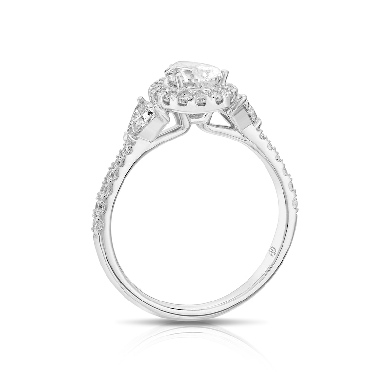Main Image 3 of Harriet Platinum Pear Halo Trilogy & Trillion Set Shoulders 1.25ct Lab Grown Diamond Ring