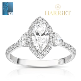 Harriet Platinum Marquise Halo & Heart Set Shoulders 1.25ct Lab Grown Diamond Ring
