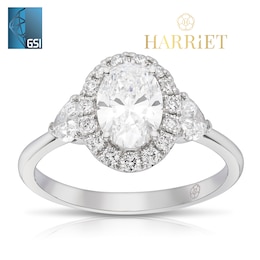 Harriet Platinum Oval Halo Trilogy & Heart Set Shoulders 1.50ct Lab Grown Diamond Ring